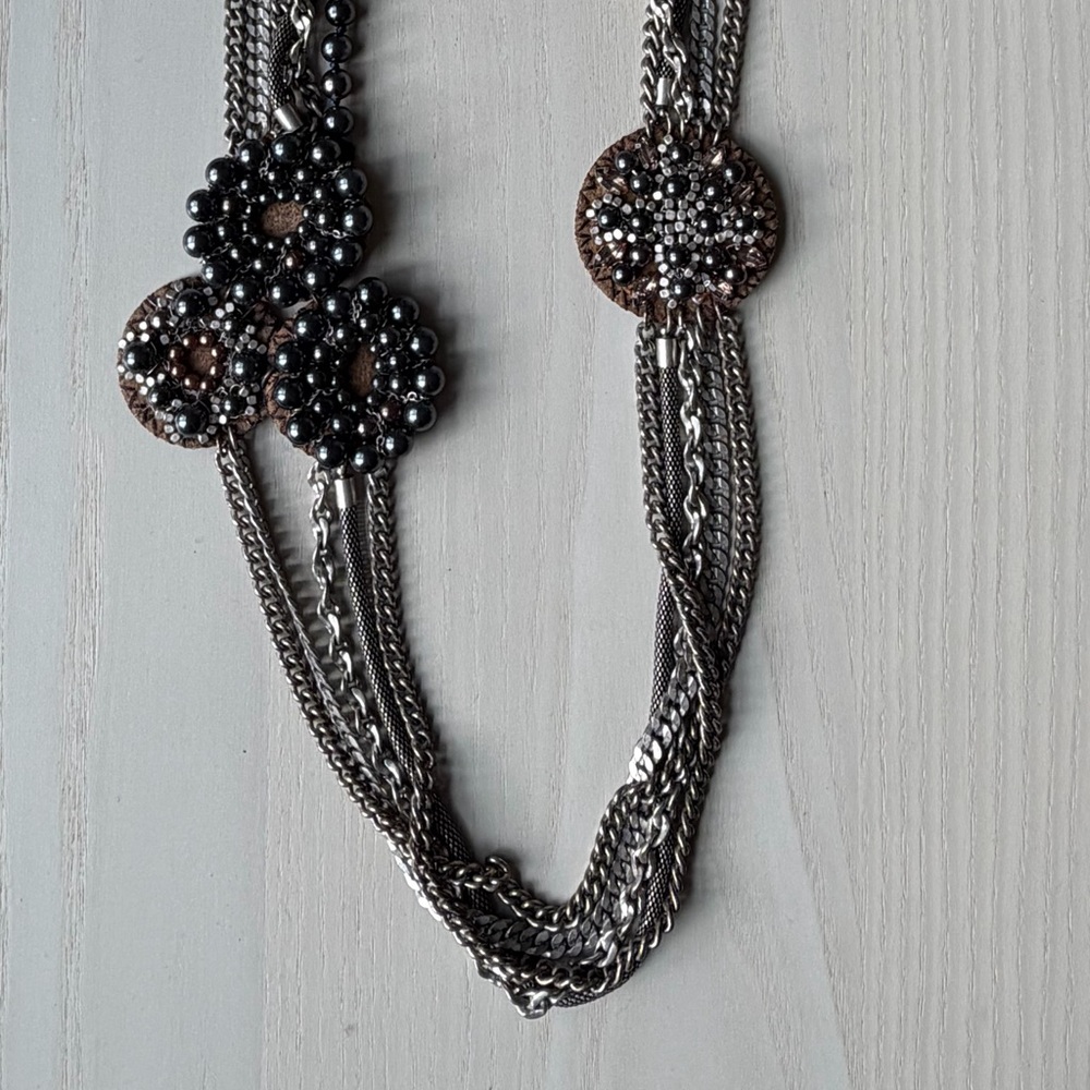 Elegant Multi-Layered Necklace with Black and Silver Accents